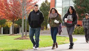 Harper College students walk through campus