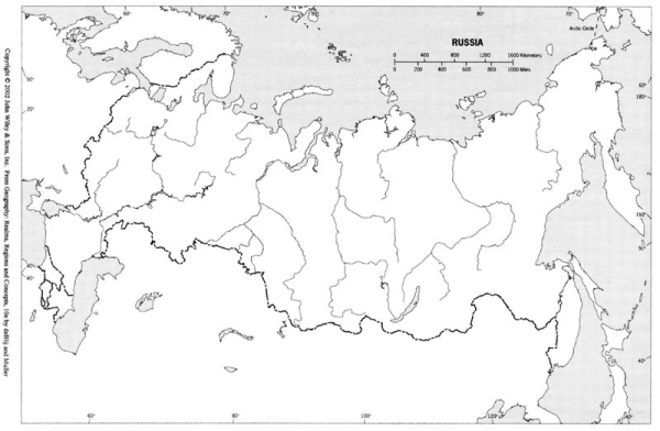 physical map of ussr. On a blank outline map label