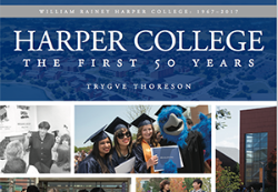 Graphic showing cover of 50 years Harper College book