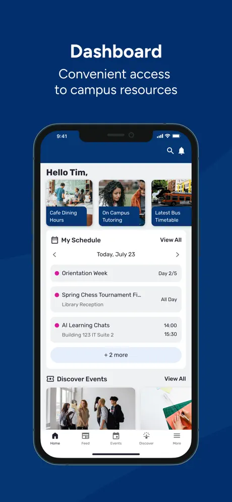 Harper College mobile app dashboard image