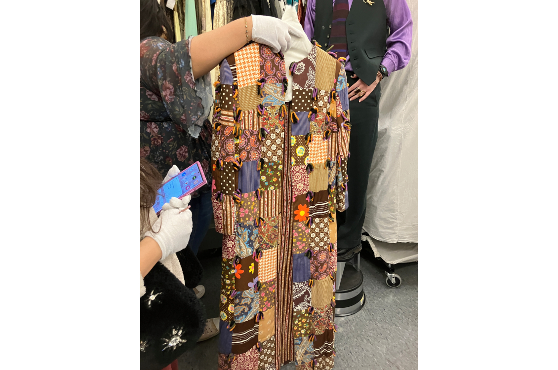 Patchwork and tie quilted coat from 1970s hippie era.