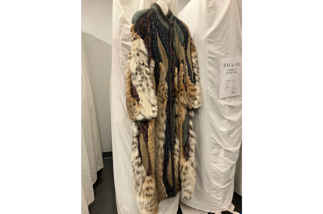 Patchwork coat of pieces of fur, wool, tweed and leather by Dutch designer Koos van den Akker.