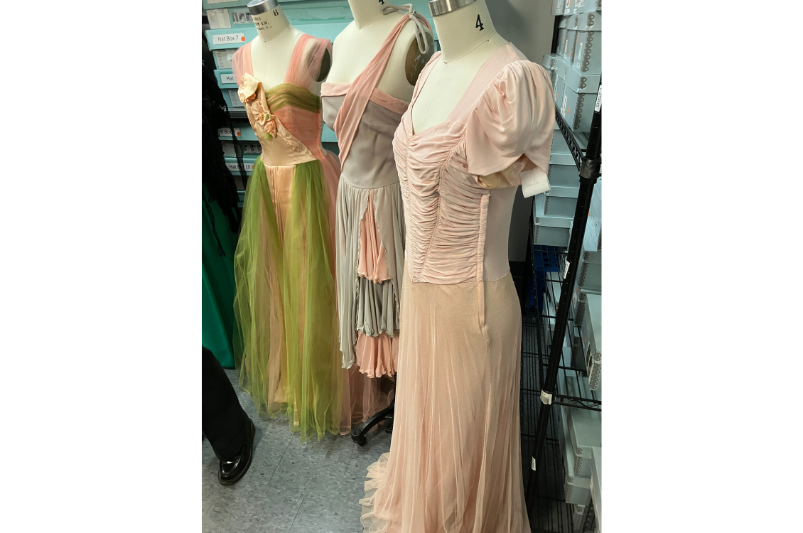 Historical garments on display at the Columbia College Fashion Study Collection.