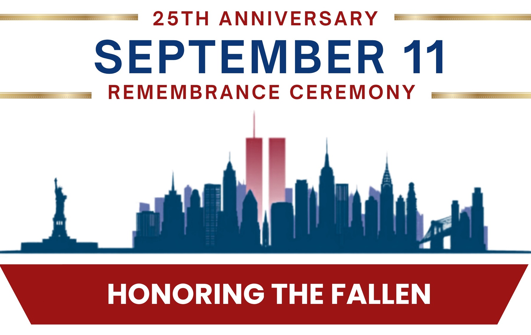 A depictyion of the New York City skyline with text about Harper's September 11 remembrance ceremony