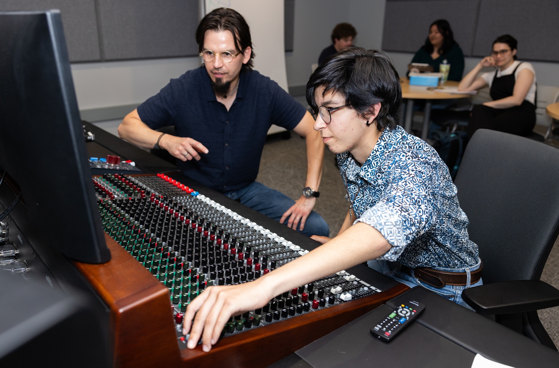 Students learn in Harper's audio studio