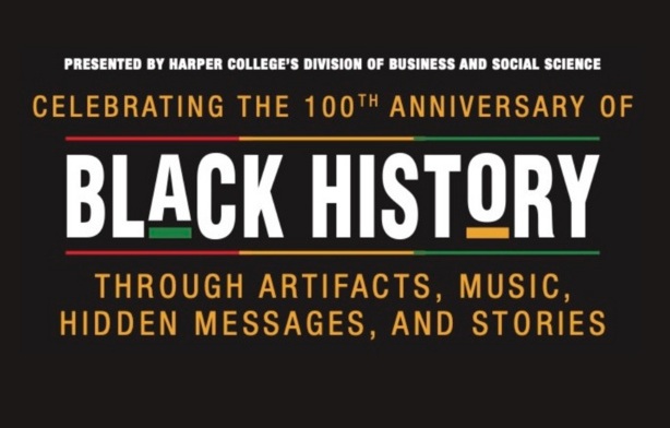 A banner promoting Harper College's Black History event