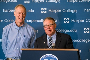 Gov. Bruce Rauner and Harper President Ken Ender
