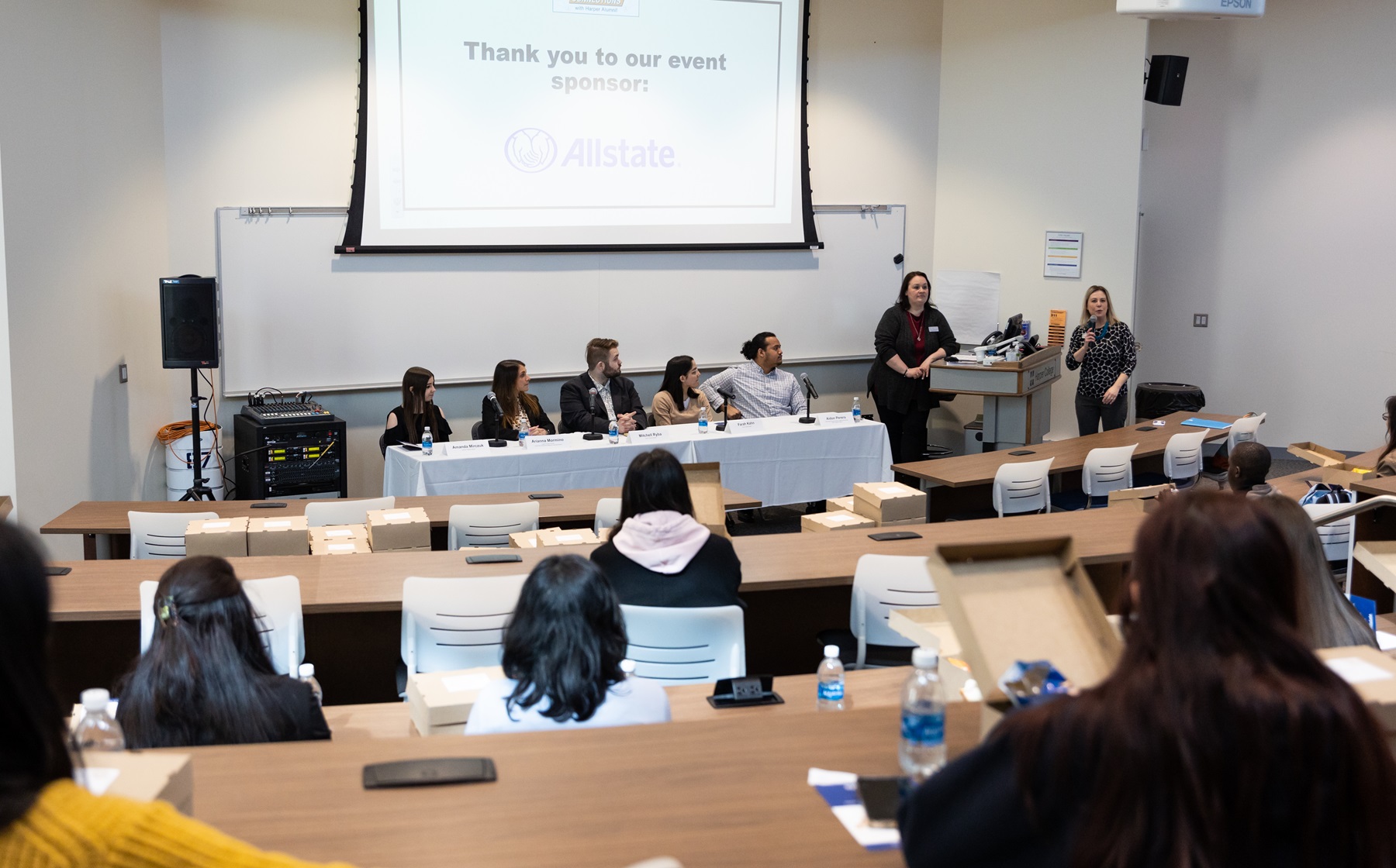 Harper students attend an alumni panel discussion during the Career Connections event.