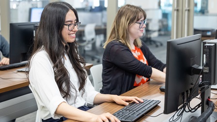 Cybersecurity students in lab