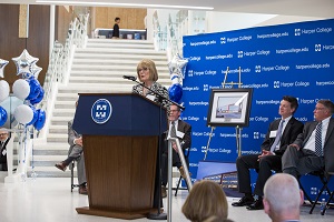 Trustee Diane Hill speaks at the library dedication