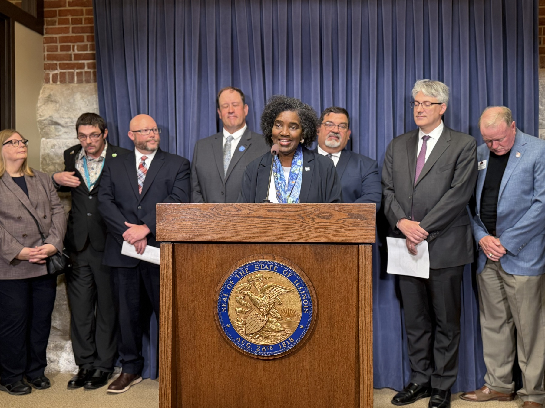 Dr. Avis Proctor speaks at a press conference announcing the release of a new economic impact study regarding Illinois community colleges.
