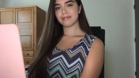 Gabriela Sanchez taking online courses from home