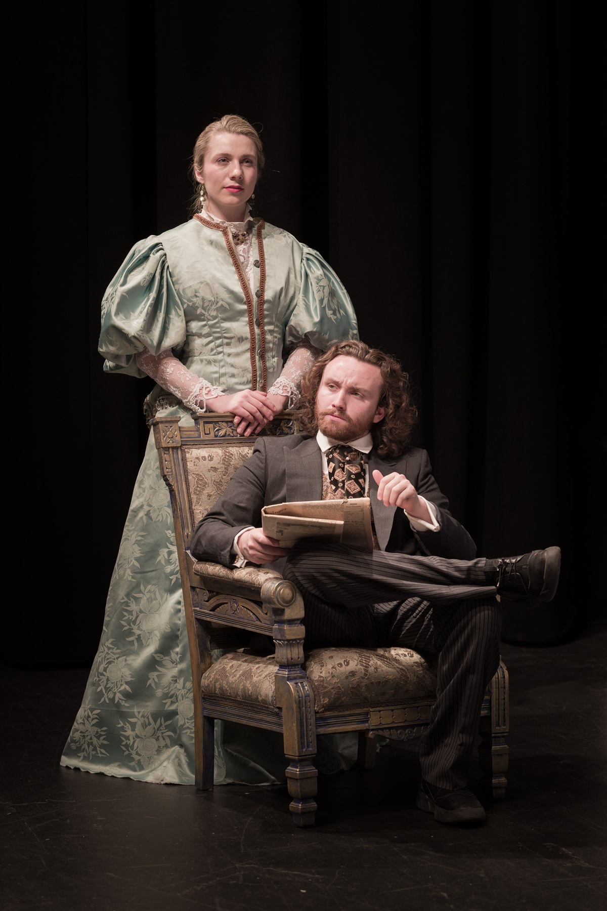 Catherine Athenson and Elliot Moore act in a scene from "Gaslight"