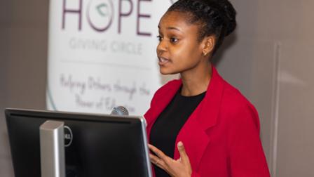 Taiah Guess speaks at the HOPE reception