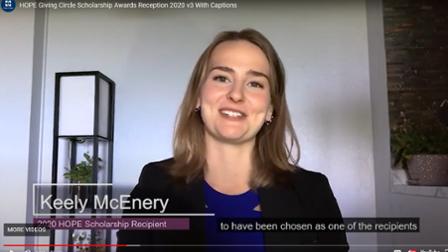 Screenshot of recipient Keely McEnery talking during virtual reception