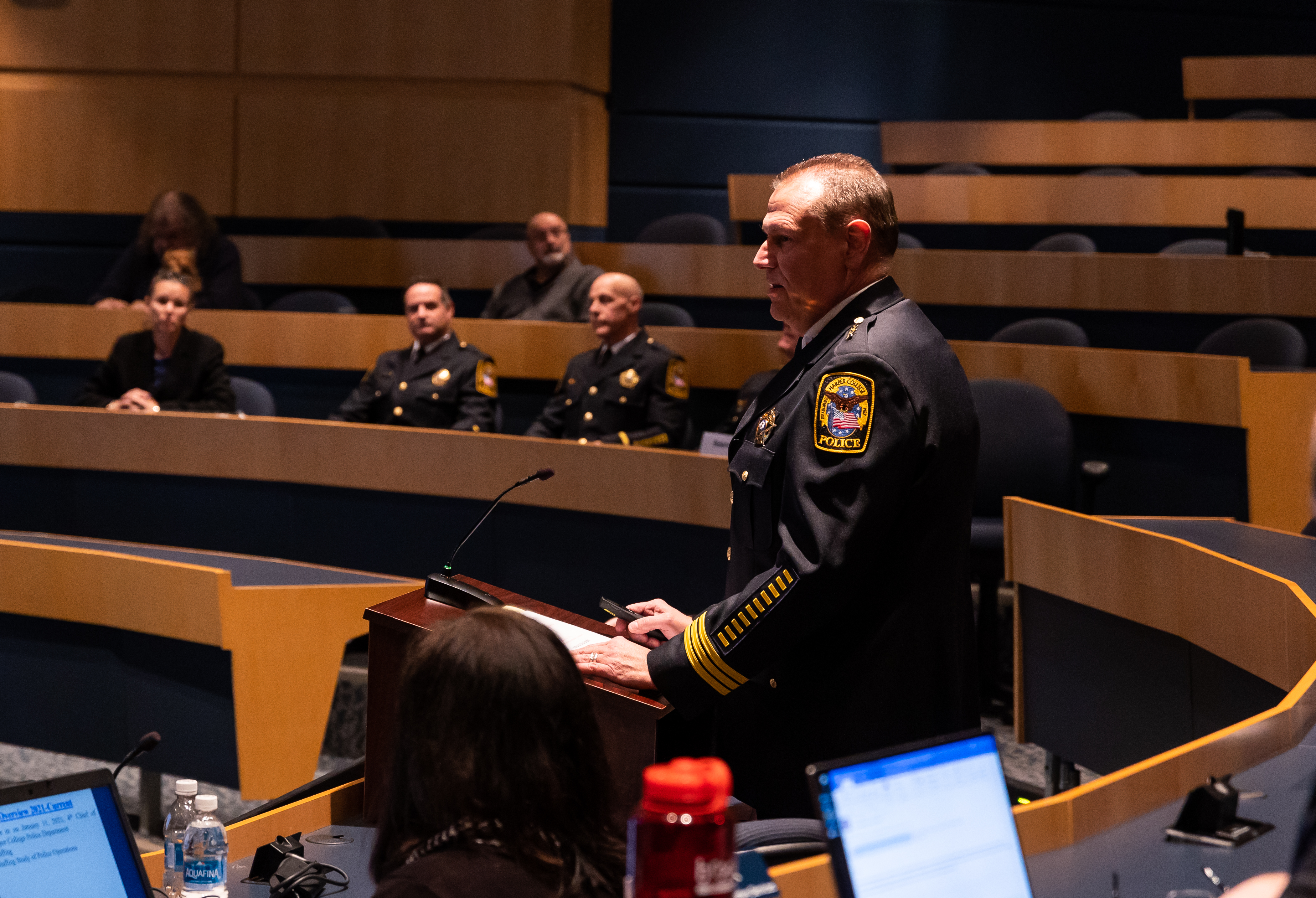 Harper College Chief of Police John Lawson gives a presentation