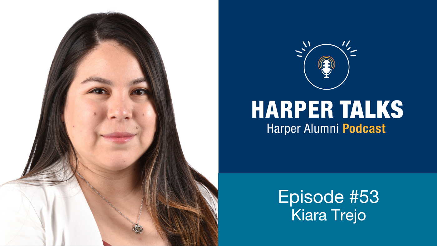 Harper Talks podcast logo with photo of Kiara Trejo