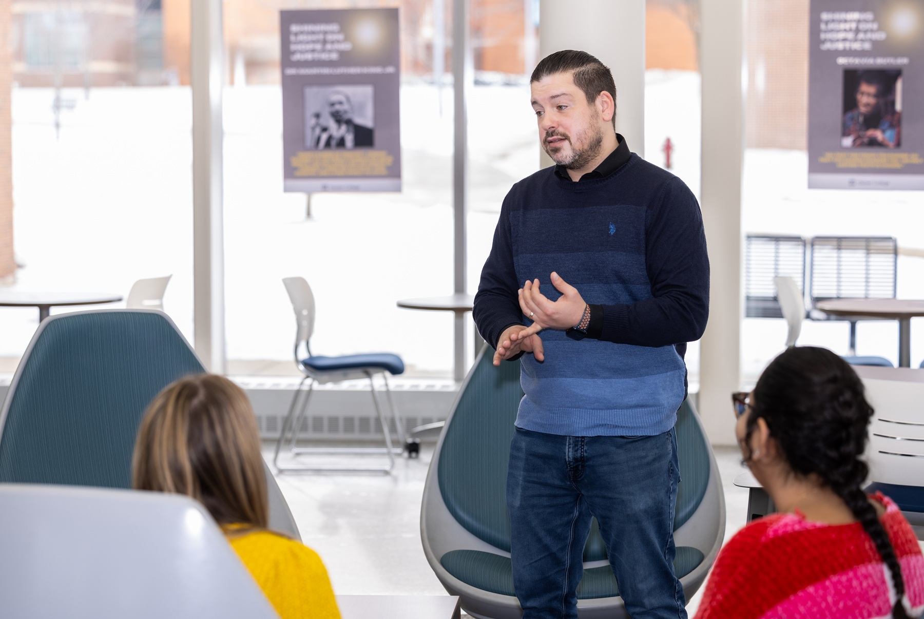 Counseling Services' Andrew Shelton talks to a group 