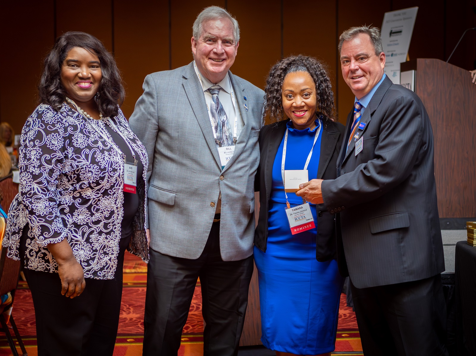 Dr. Avis Proctor, William F. Kelley and Dr. Tamara A. Johnson accept the 2023 Equity and Diversity Award from ICCTA Treasurer Shawn Boldt.