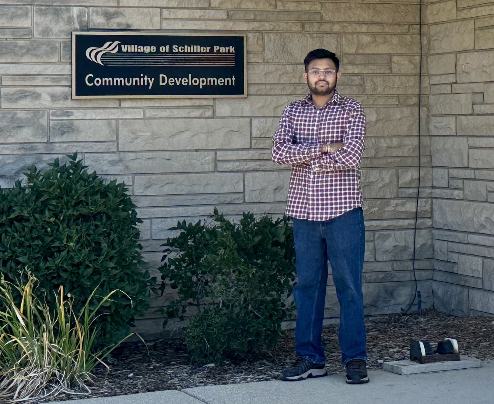 Jay Sojitra - Job Placement Resource Center Jay Sojitra stands outside of his office at the Village of Schiller Park.