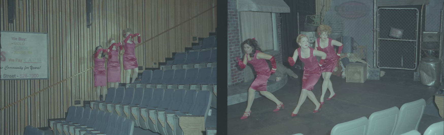 Two images show 1998 rehearsals for "Little Shop of Horrors" in J Theatre.
