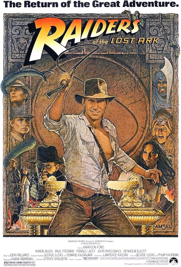 A poster for Raiders of the Lost Ark starring Harrison Ford