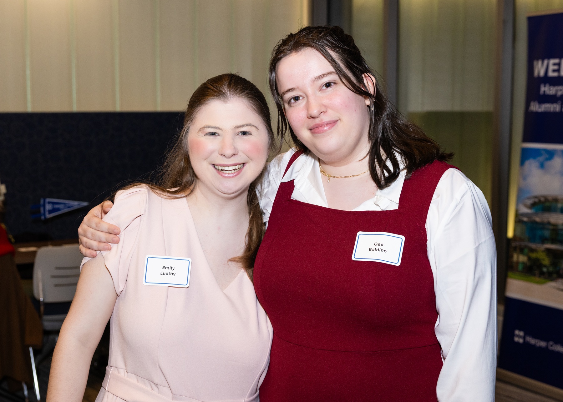 Harper alumni Emily Luethy and Gee Baldino attend the Speech and Debate Team alumni reunion