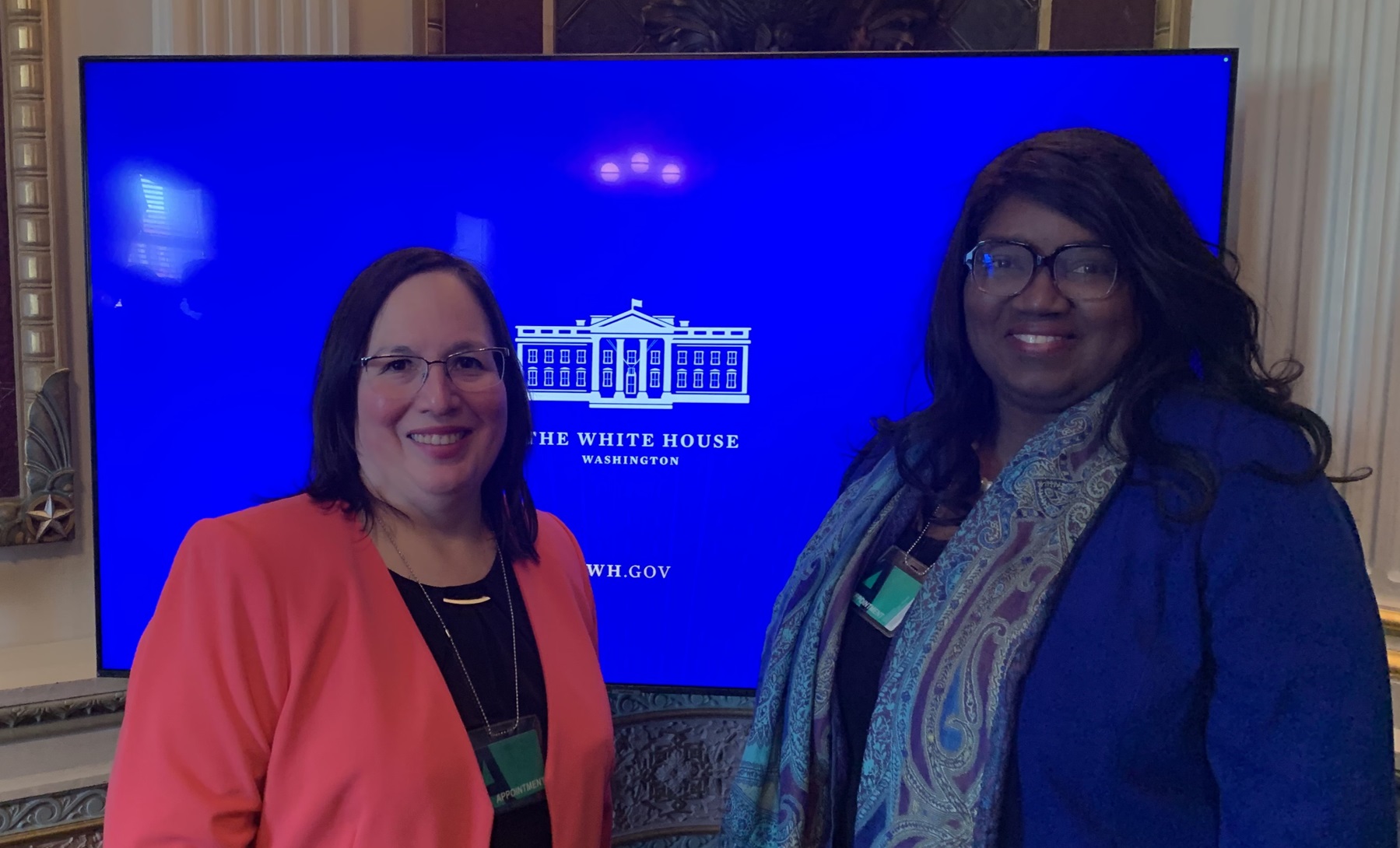 Illinois State Senator Cristina Castro and Dr. Avis Proctor attend the 2024 Communities in Action forum at the White House.