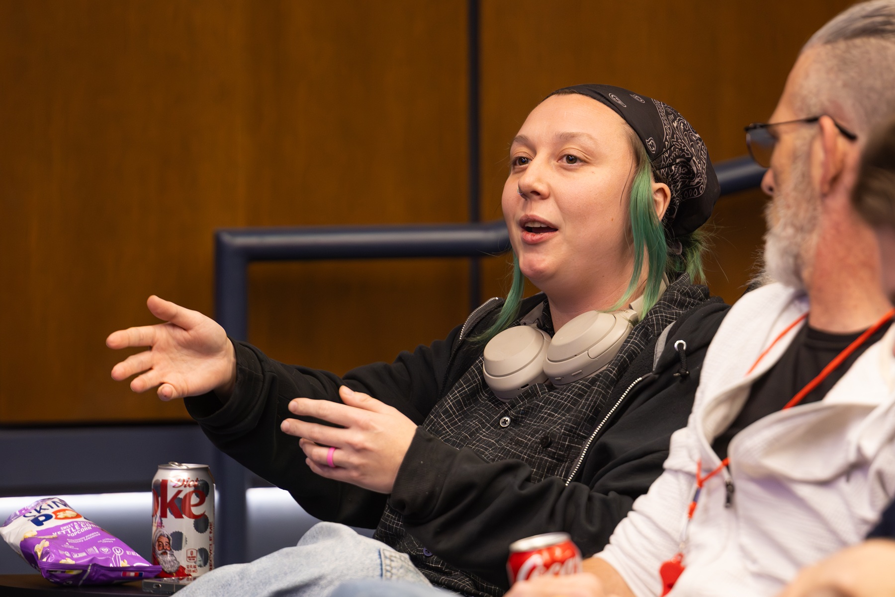 Harper student JP discusses a film presentation at a Harper event for Transgender Day of Remembrance