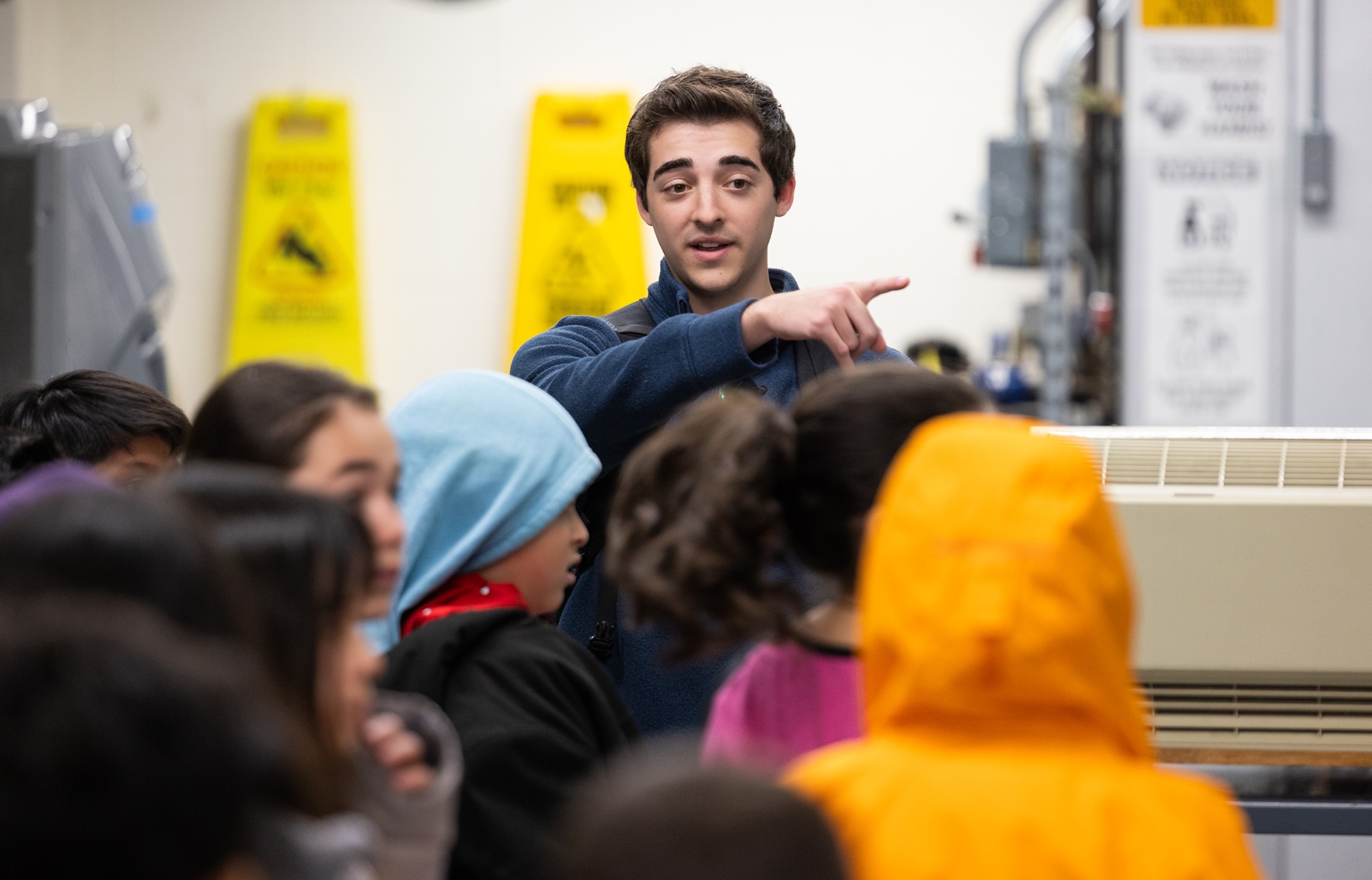Harper student Adin Rehberger leads a fourth-grade class on a Harper College school tour