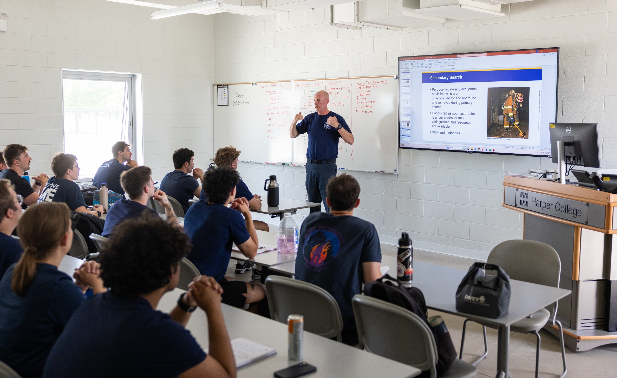 A classroom of fire science students during a lecture