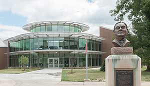 William Rainey Harper bust outside Building D