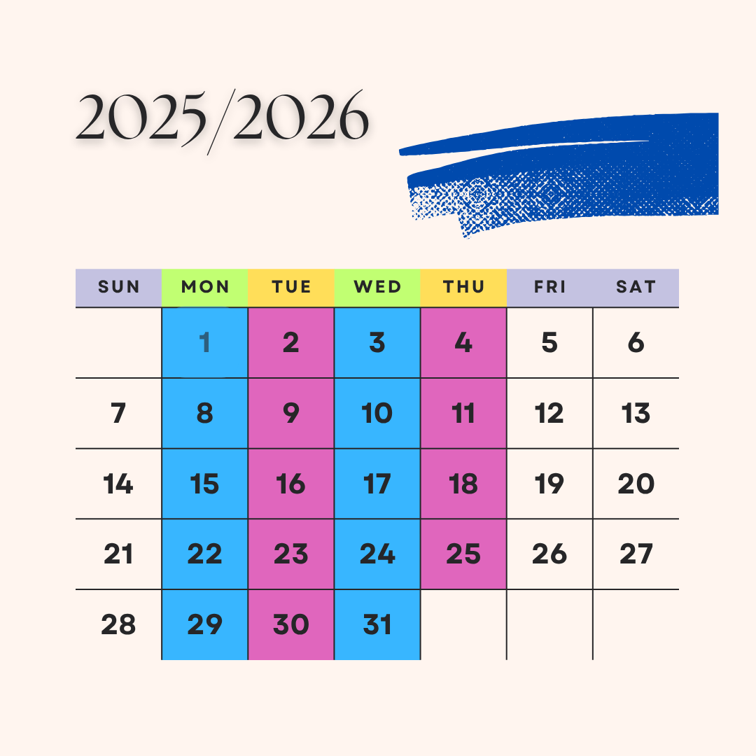 Calendar with Monday and Wednesday circled