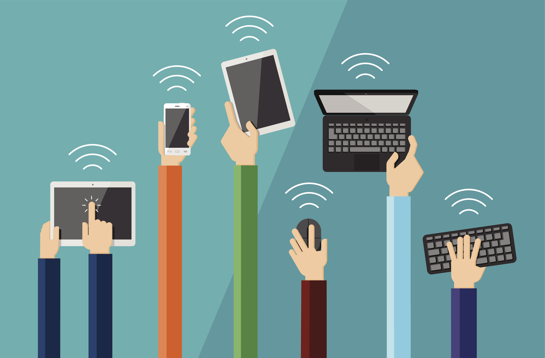hands holding up mobile devices
