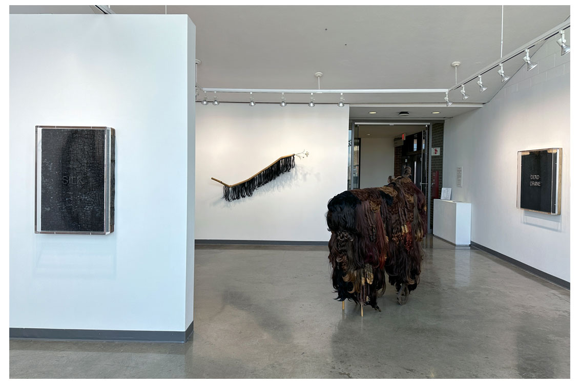 interior gallery view showing multiple walls with pieces of art hung on them