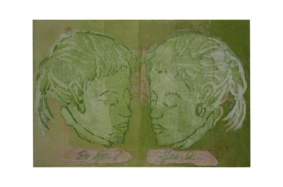 drawing of two human faces talking to each other