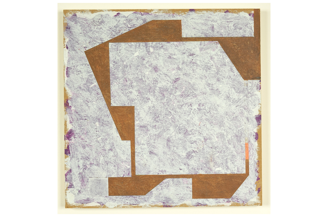 Abstract panel with lavender textured shape and brown border.