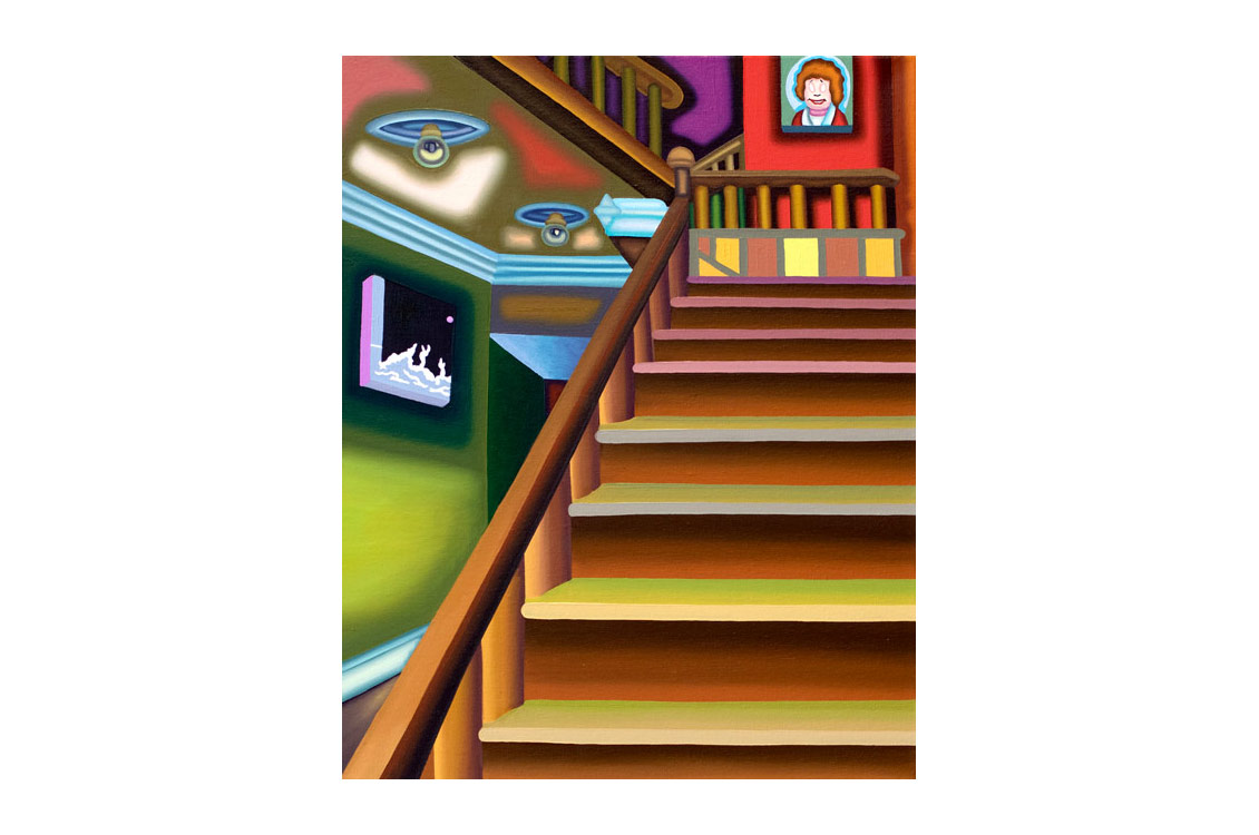 painting of a staircase in a house leading upstairs