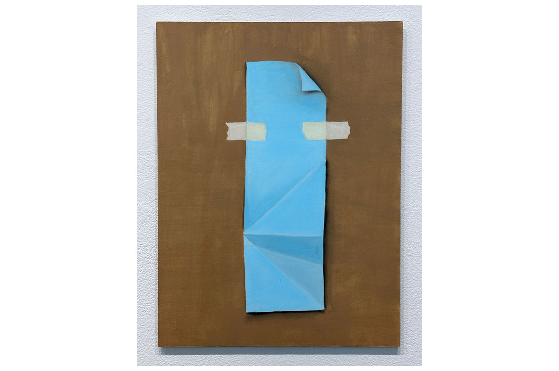 painting of a blue piece of paper taped to a wood surface