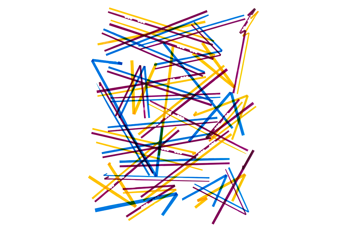 Cyan, magenta, and yellow lines, some intersecting in triangle shapes.