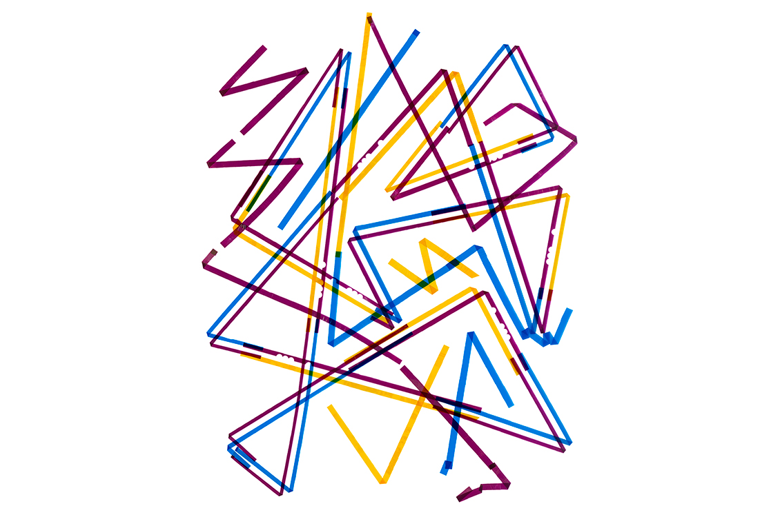 Cyan, magenta, and yellow lines, some intersecting in triangle shapes.