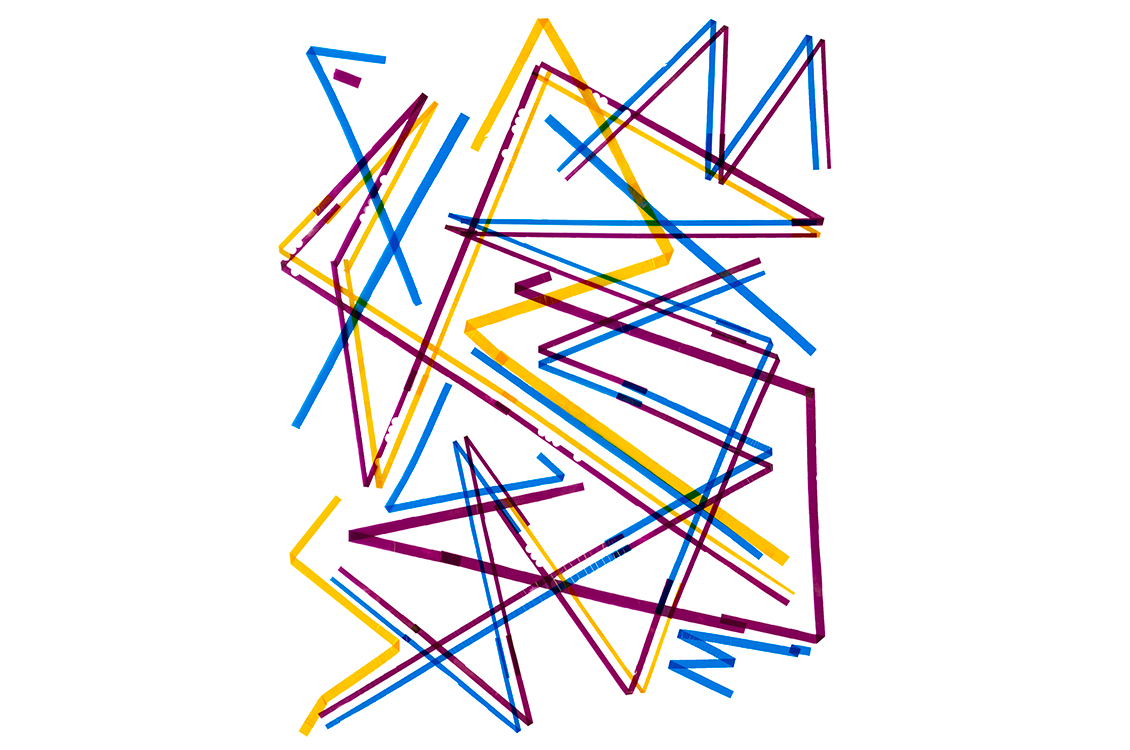 Cyan, magenta, and yellow lines, some intersecting in triangle shapes.