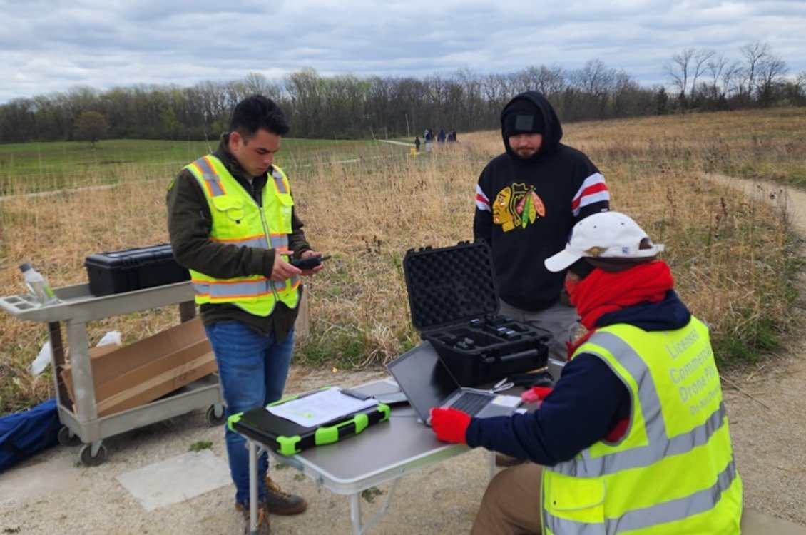 Preflight checks. Student experiential learning. Deer Grove Forest Preserve, Palatine. Spring 2024.