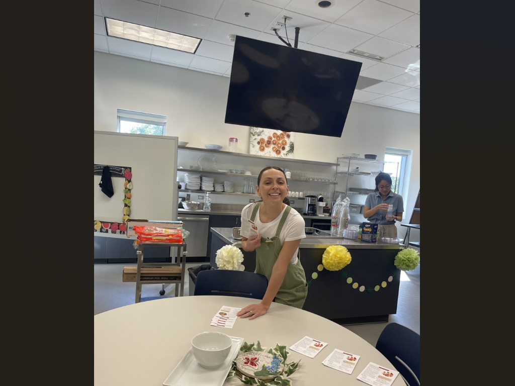 Student shows menus for an event