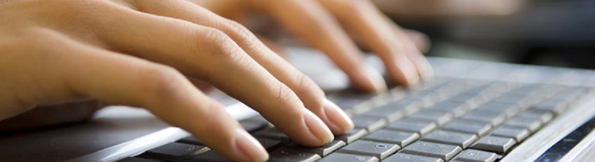 Health Information Technology professional typing patient information into the computer system.