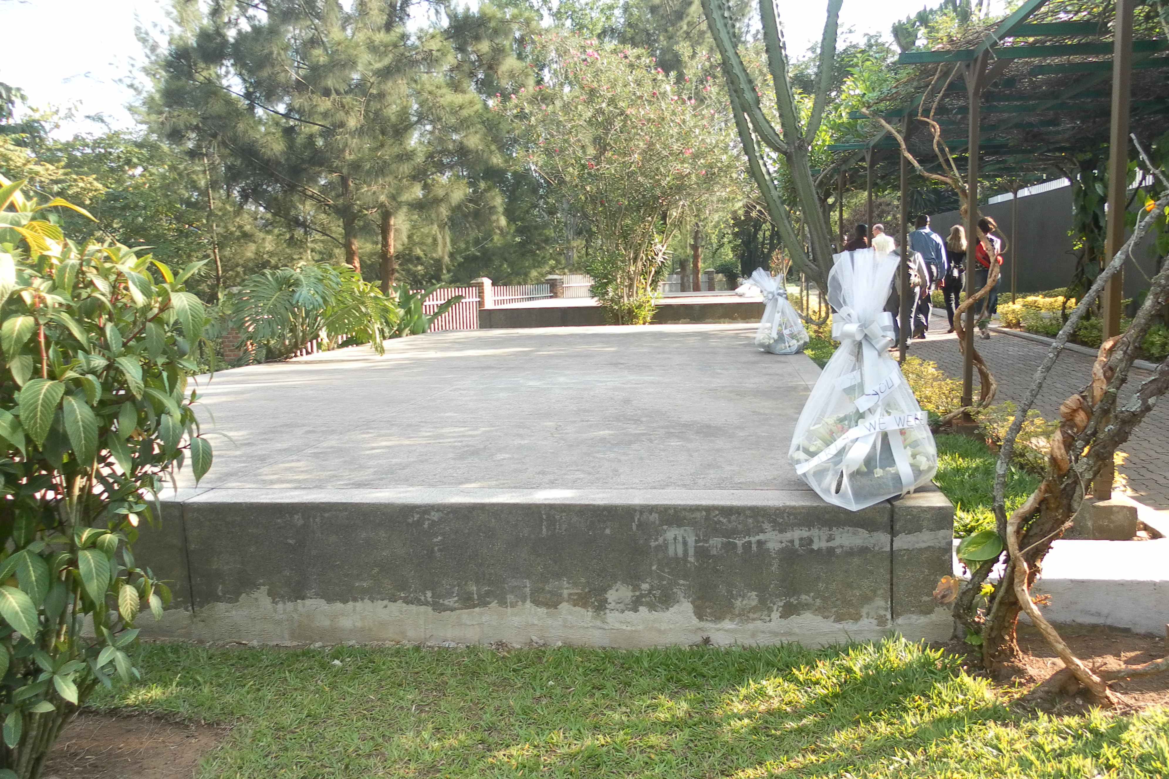 Slab of concrete commemorating in part the Rwandan genocide