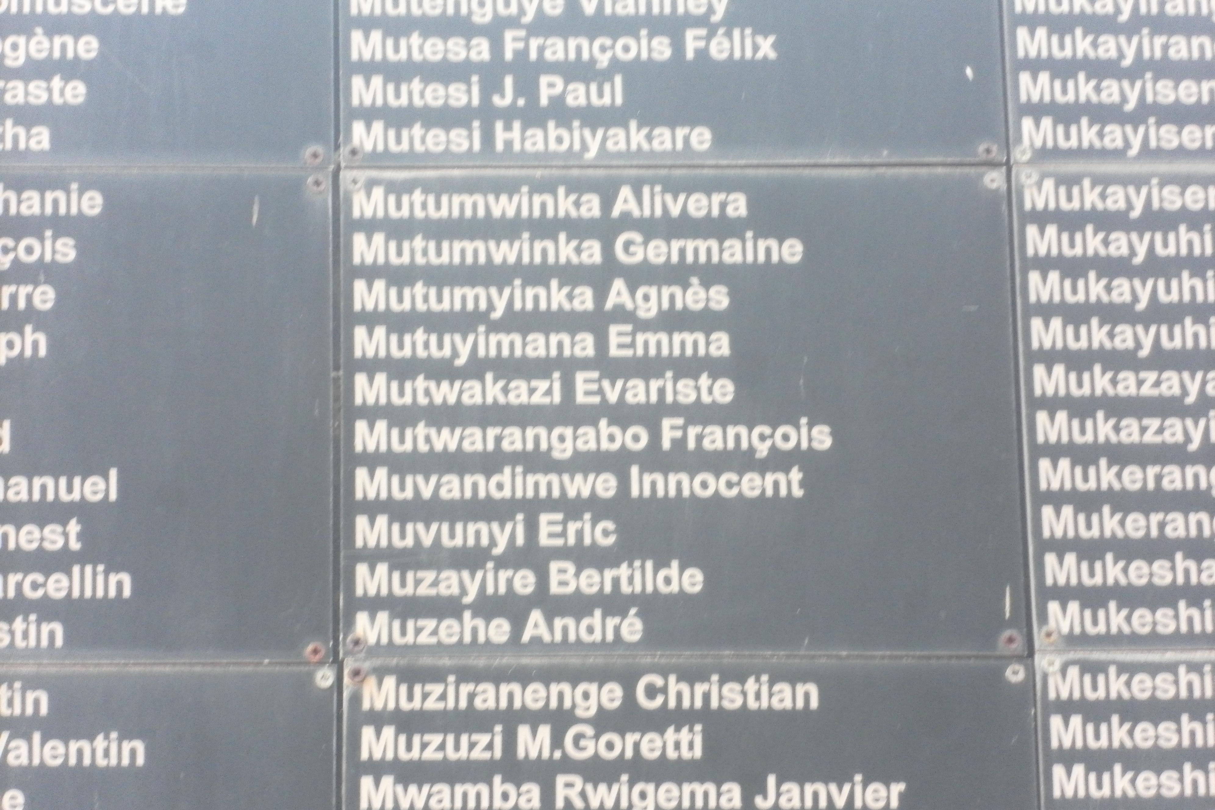 Small section of the wall of names of genocide victims