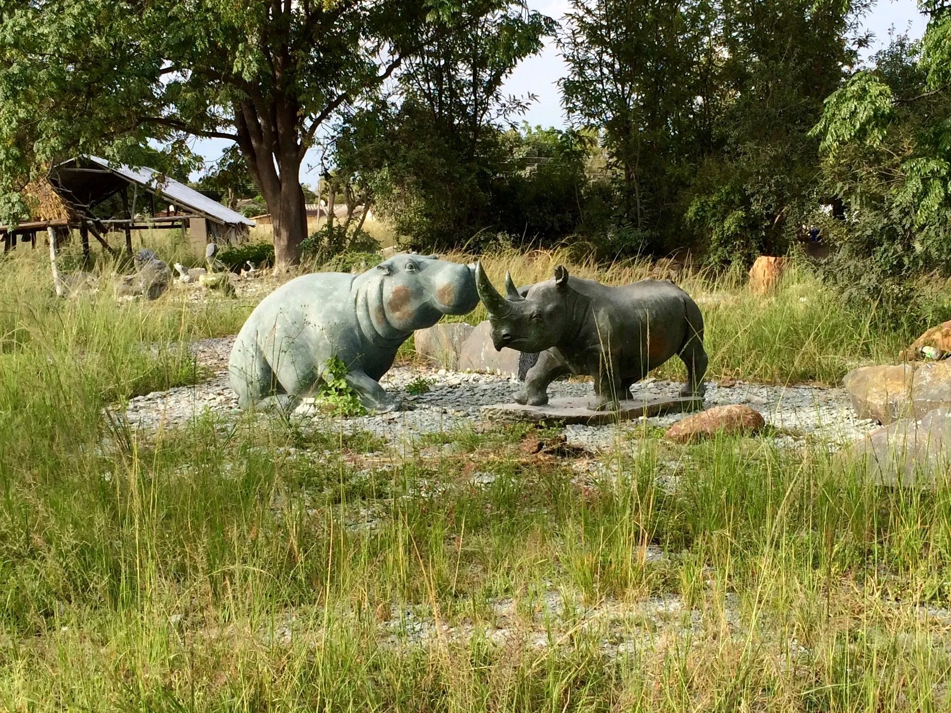 Sculpture of rhino and hippo 