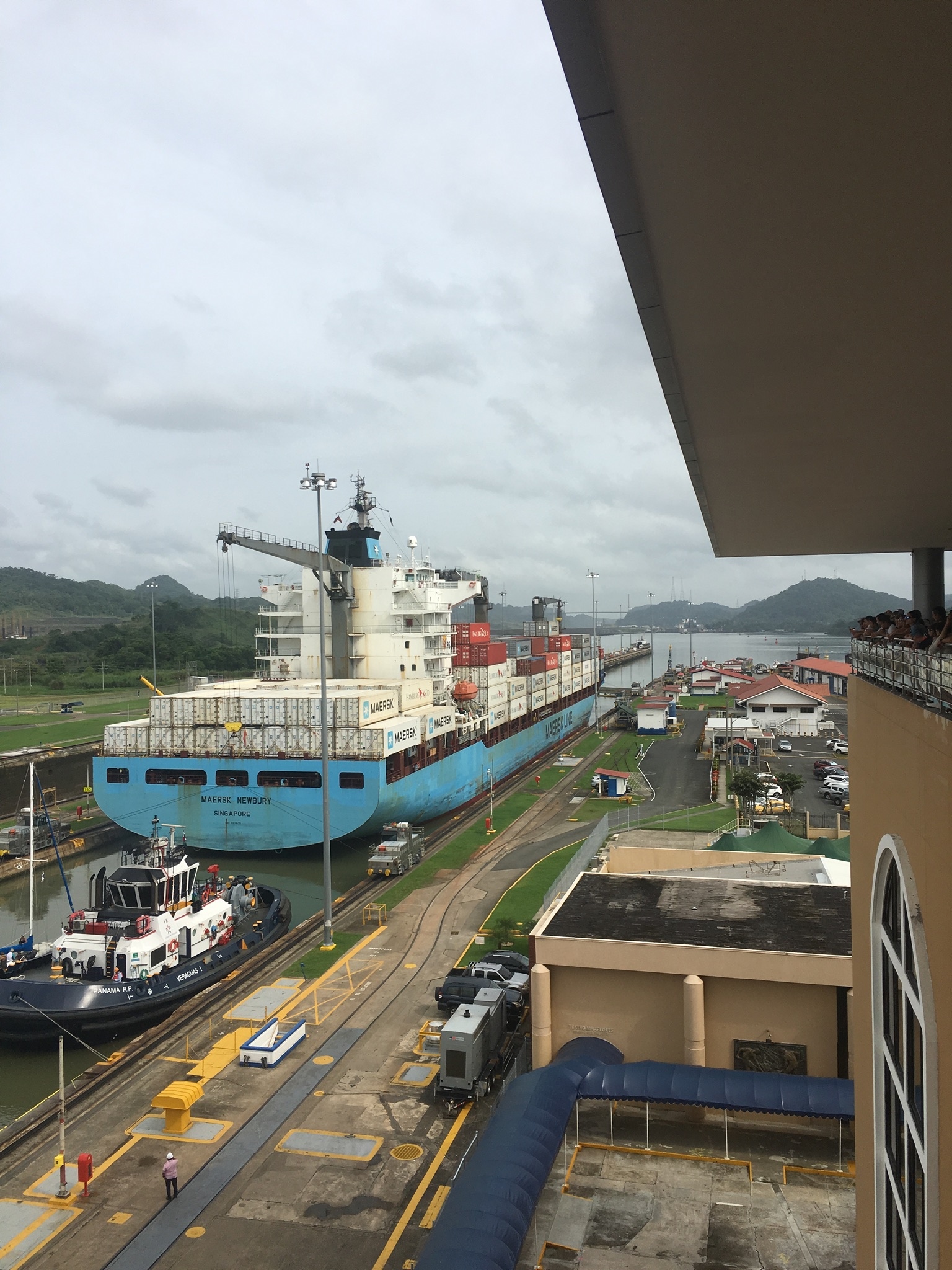 A large ship in the Panama Canal
