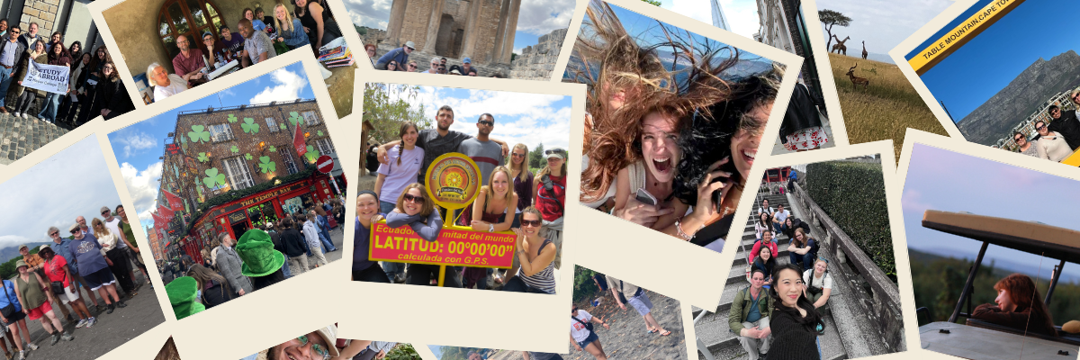 a collage of photos of students on study abroad trips